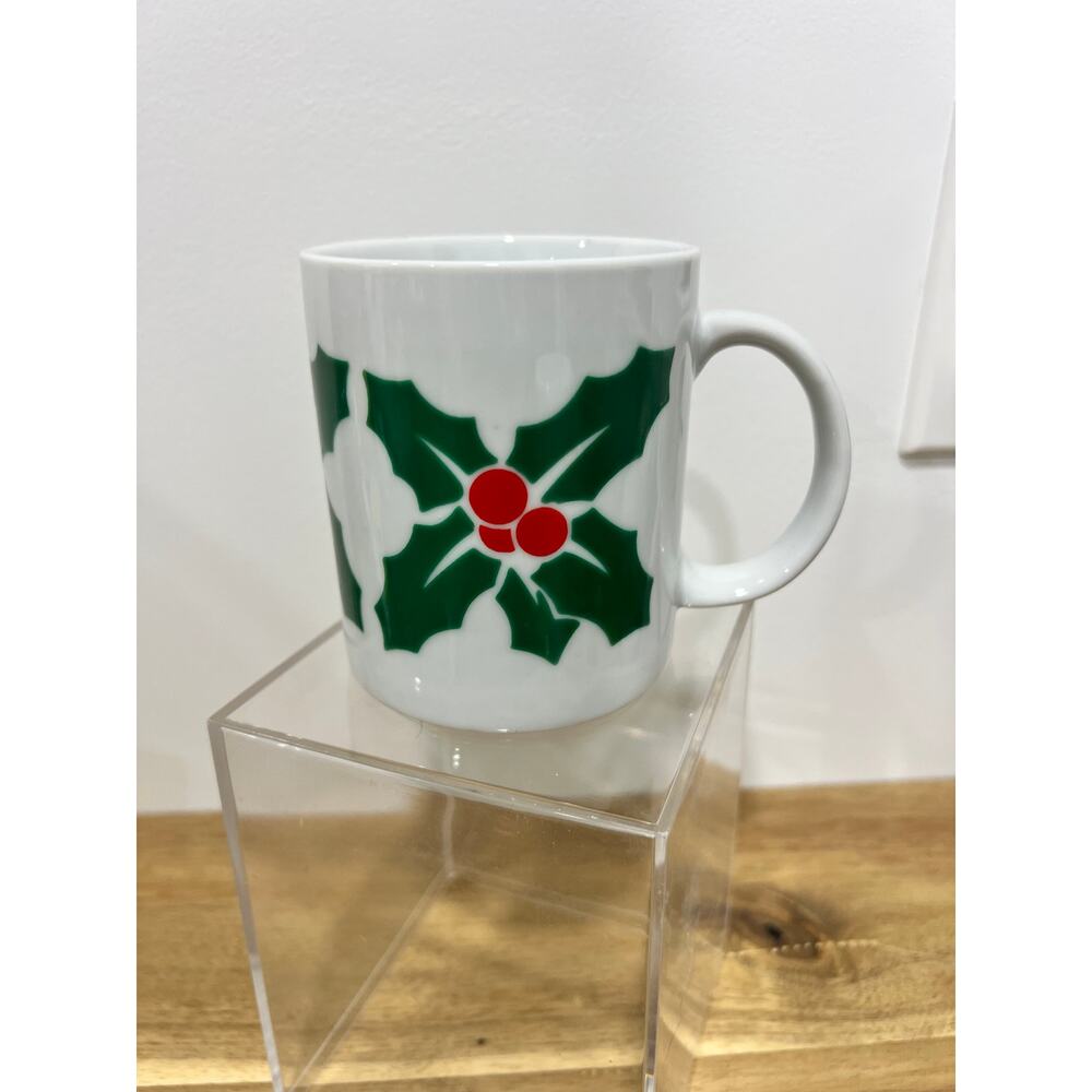 Vintage 1988 Houston Foods Holly & Berry Ceramic Mug
